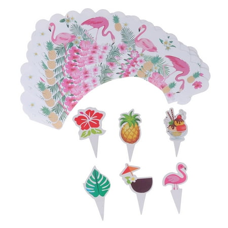 

24pcs Hawaii Party Supplies Pineapple Ice Cream Flower Cupcake Toppper Monstera Flamingo Wrappers Decorative Cartoon Dessert Dec