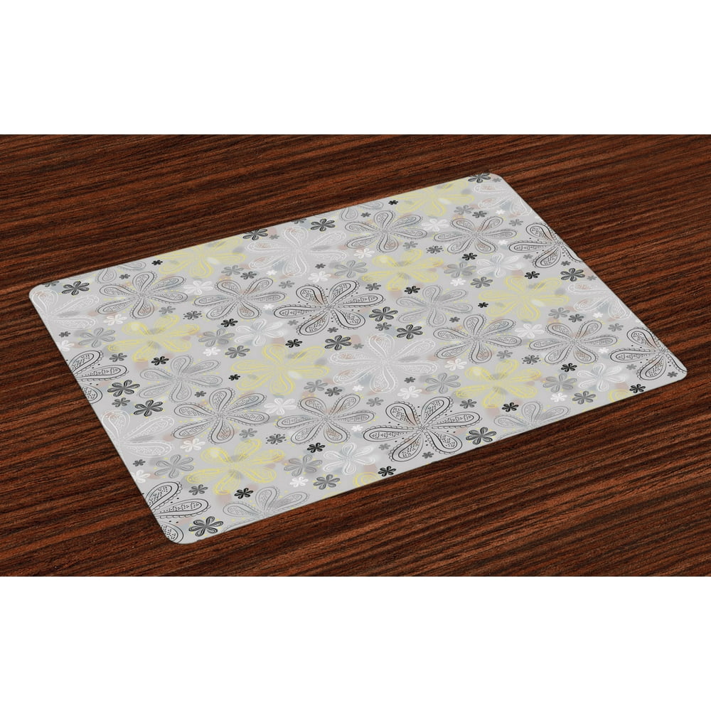 Grey and Yellow Placemats Set of 4 Ethnic Bohem Style Paisley Print