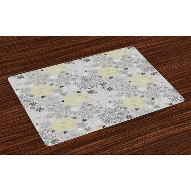 Grey and Yellow Placemats Set of 4 Ethnic Bohem Style Paisley Print