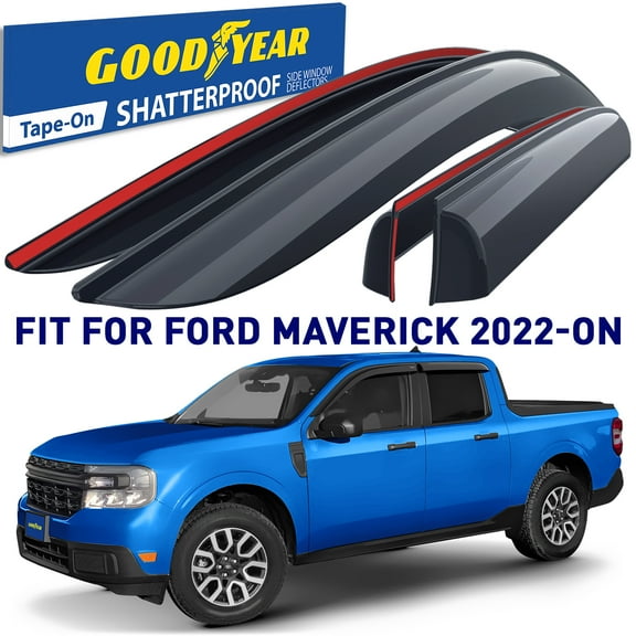 Goodyear Shatterproof Window Deflectors for Ford Maverick 2022-2026, Tape-on Rain Guards, Window Visors, Vent Deflector Visor, Car Accessories, 4 pcs. - GY008736