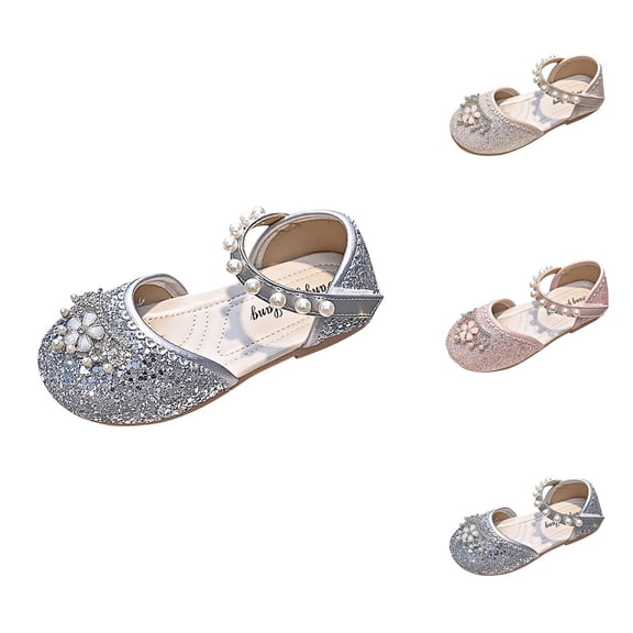 Girls Sandals and Summer Shoes with Pearl Strap Princess Leather Shoes for Toddlers and Kids