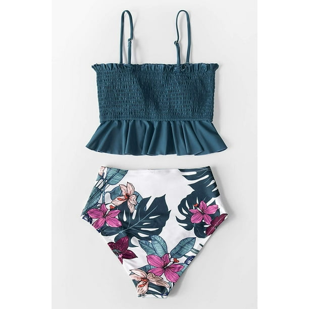 CUPSHE Women s High Waist Bikini Swimsuit Ruffle Two Piece Bathing Suit Walmart