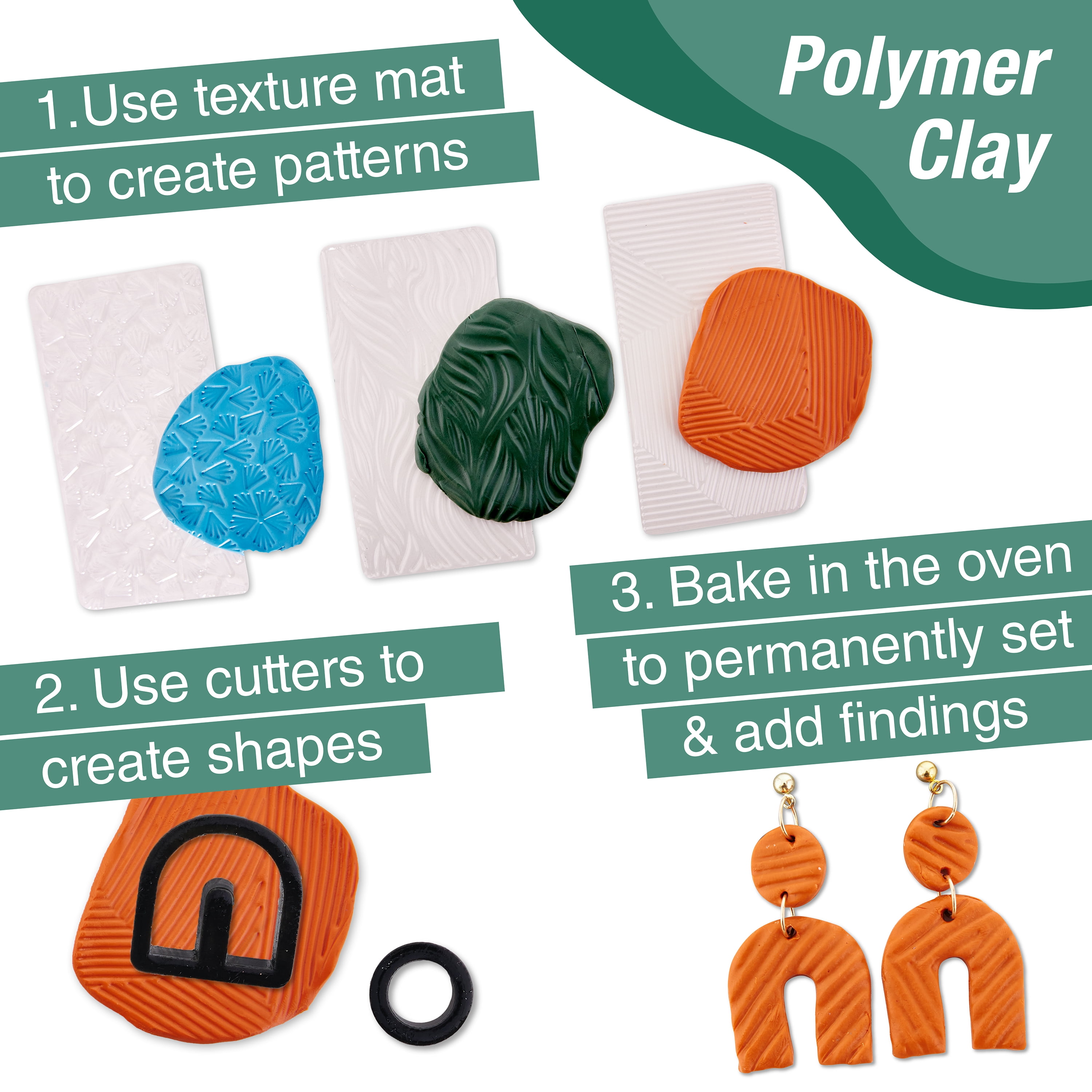 Faber-Castell Texture Clay Earrings Jewelry Making Kit - Create 3 Earrings, Crafts for Adults Women