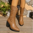 thumbnail image 3 of Cowboy Boots for Women Embroidery Pull on Cowgirl Western Booties Chunky Heel Stitched Mid Calf Boots for Country Concerts, 3 of 6