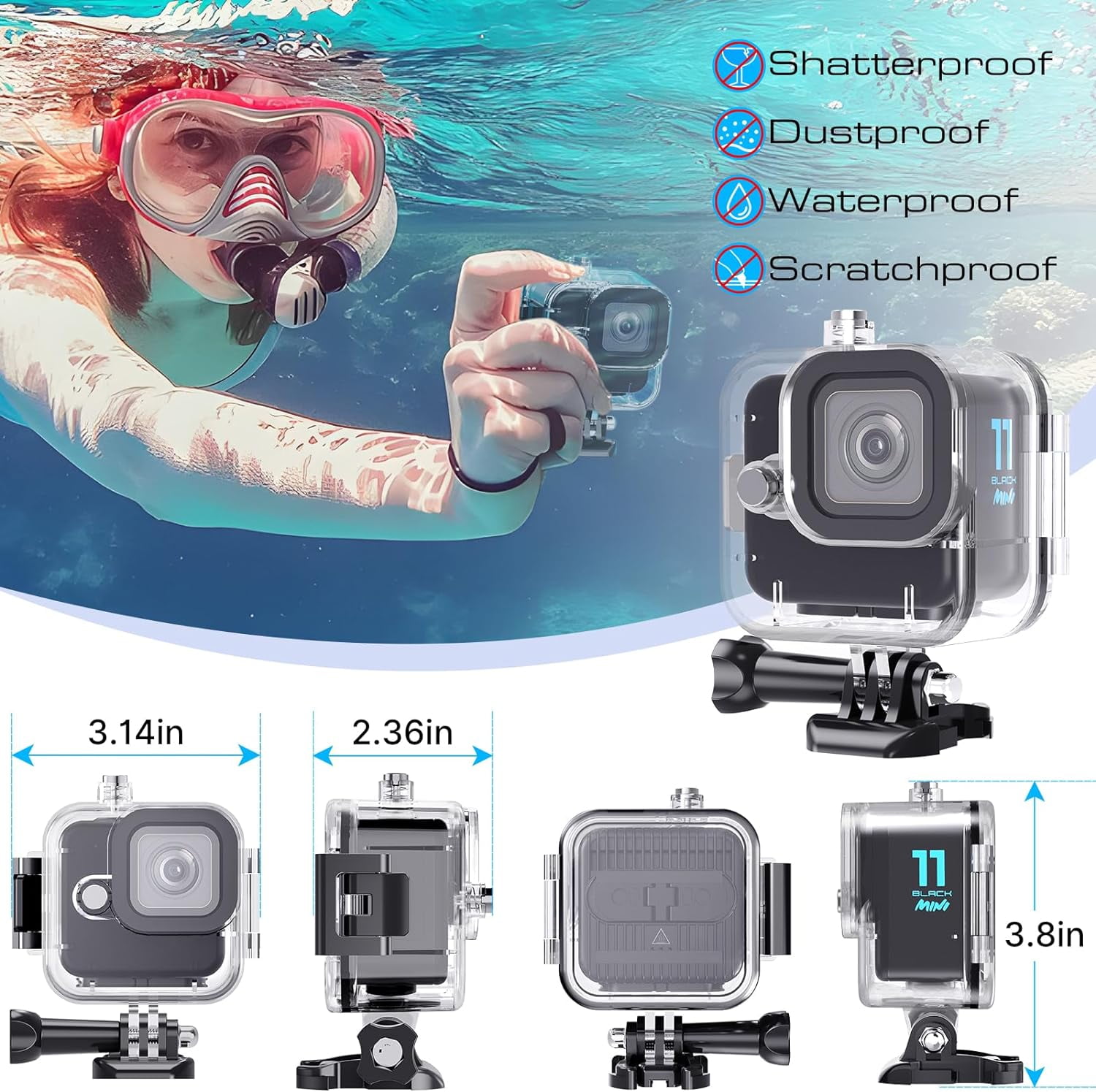  Waterproof Housing Case for GoPro Hero11Black Mini