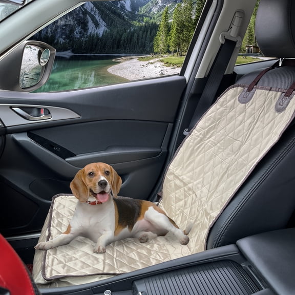 Motoforti Water Resistant Pet Front Seat Cover Protector for Cars Trucks SUVs 39"x19" Oxford Cloth Khaki