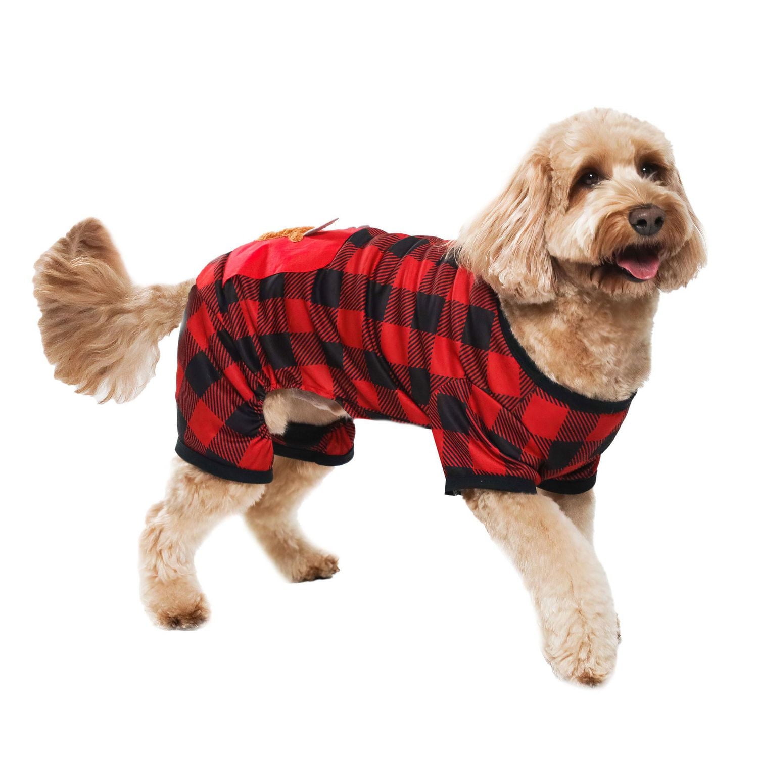 Way to Celebrate Vêtements pour chiens: Pyjama en jersey pour chiens, carreaux rouge et noir avec ornements de rennes, taille XS-XL
