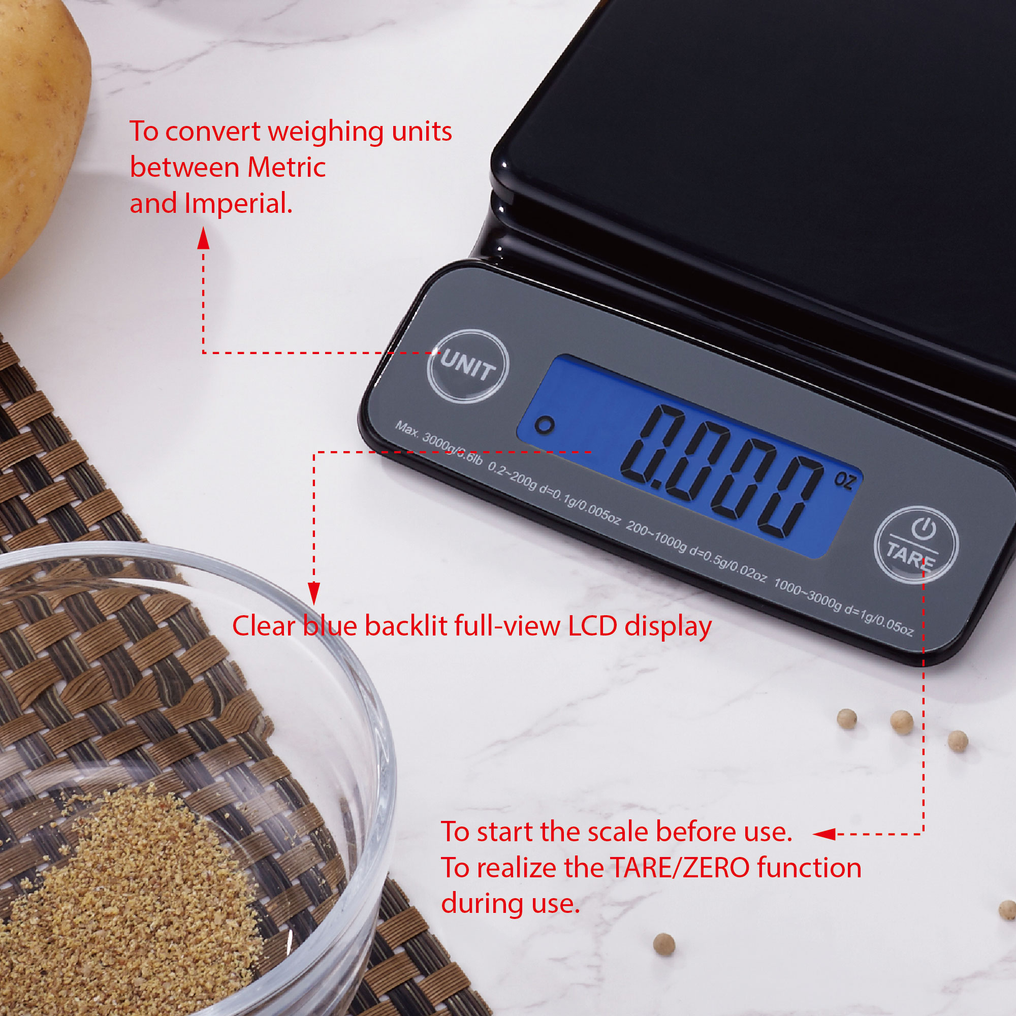 Mainstays 6-Pound Digital Kitchen Scale with Backlight photo 3