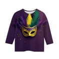 thumbnail image 4 of CLOISE Youth White Tshirt Boy Girls Mardi Gras 3/4 Sleeve Crew Neck Tops Print Outfits Fall Winter Clothes Multicolor 120, 4 of 5