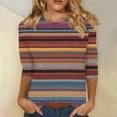 thumbnail image 2 of CYMMPU Striped Ombre 3/4 Sleeve Tunic Tops Fall Trendy Shirts Blouses for Women Dressy Casual Loose Fit Round Neck Spring Tops Dye Tie T-Shirts Multicolor M, 2 of 5