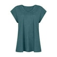 thumbnail image 4 of Femmes Tops Mode Solide Couleur Cap Manches V Cou Décontracté en Vrac Manches Courtes T-Shirt Top Armée Vert L, 4 of 5