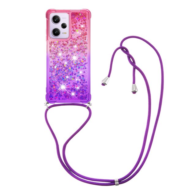 Funda para Xiaomi Redmi Note 12 Pro 5G Brillantina Líquida Divertida Reluciente y con Cristales en Movimiento Cuerpo Cruzado con Cordón Ajustable