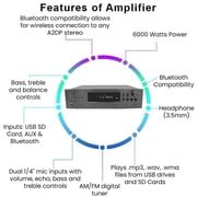 Home Theater System Kit - 6 Channel 6000 Watts Bluetooth Amplifier, 8 QTY of 8” Framed Ceiling Speakers 300 W Each, 16 AWG 500 ft Speaker Wire & Remote Ideal for Home, Office by Technical Pro