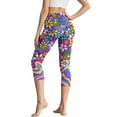 thumbnail image 2 of SCRAWLGOD Hippie Flower Blue Violet High Waisted Capri Yoga Pants for Women with Pockets Tummy Control Workout Leggings Comfy Active Yoga Capris for Running Cycling, L, 2 of 7