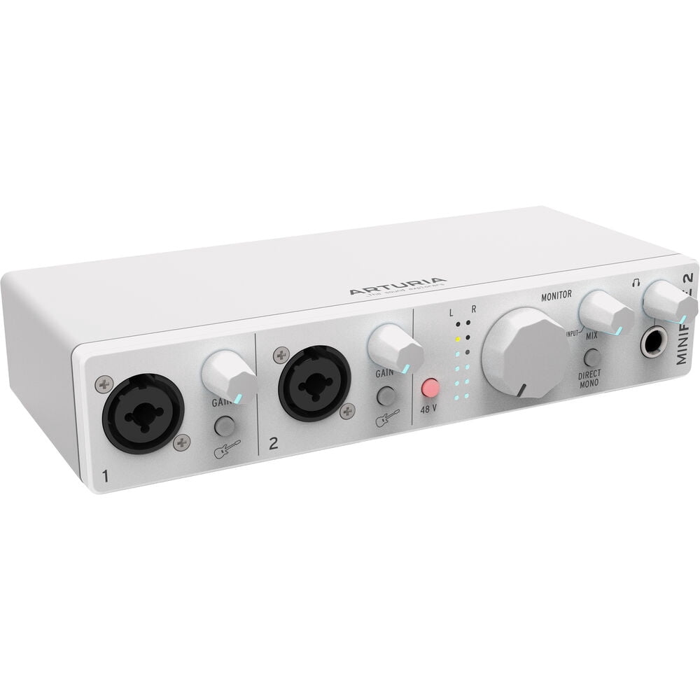 Arturia MiniFuse 2 Portable USB Type-C Audio/MIDI Interface (White) with Studio Pro Monitor Headphones and XLR-XLR Cable
