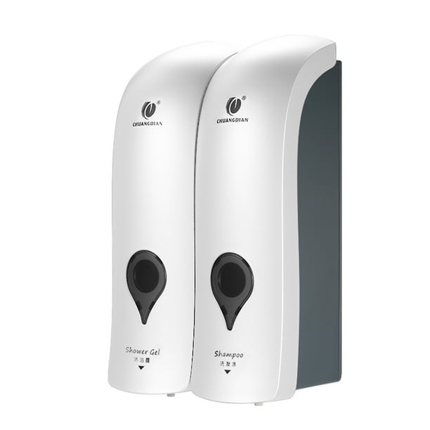 CHUANGDIAN 300ml * 2 Montado en la pared Dispensador de jabón manual de doble cabezal Gel de ducha Champú líquido Dispenser Holder para baño en el hotel - Blanco CHUANGDIAN Dispensador de jabón