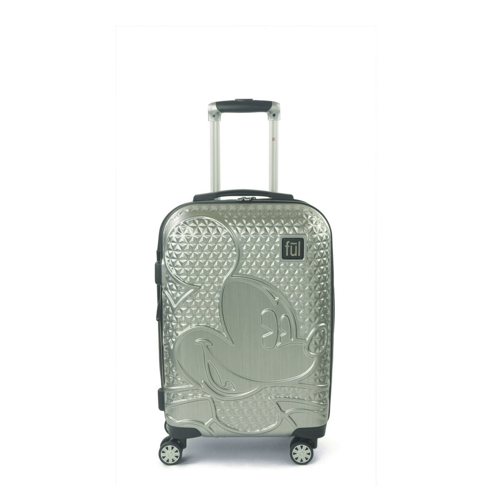 ful FUL Disney Textured Mickey Mouse 21in Hard Sided Rolling Luggage, Silver