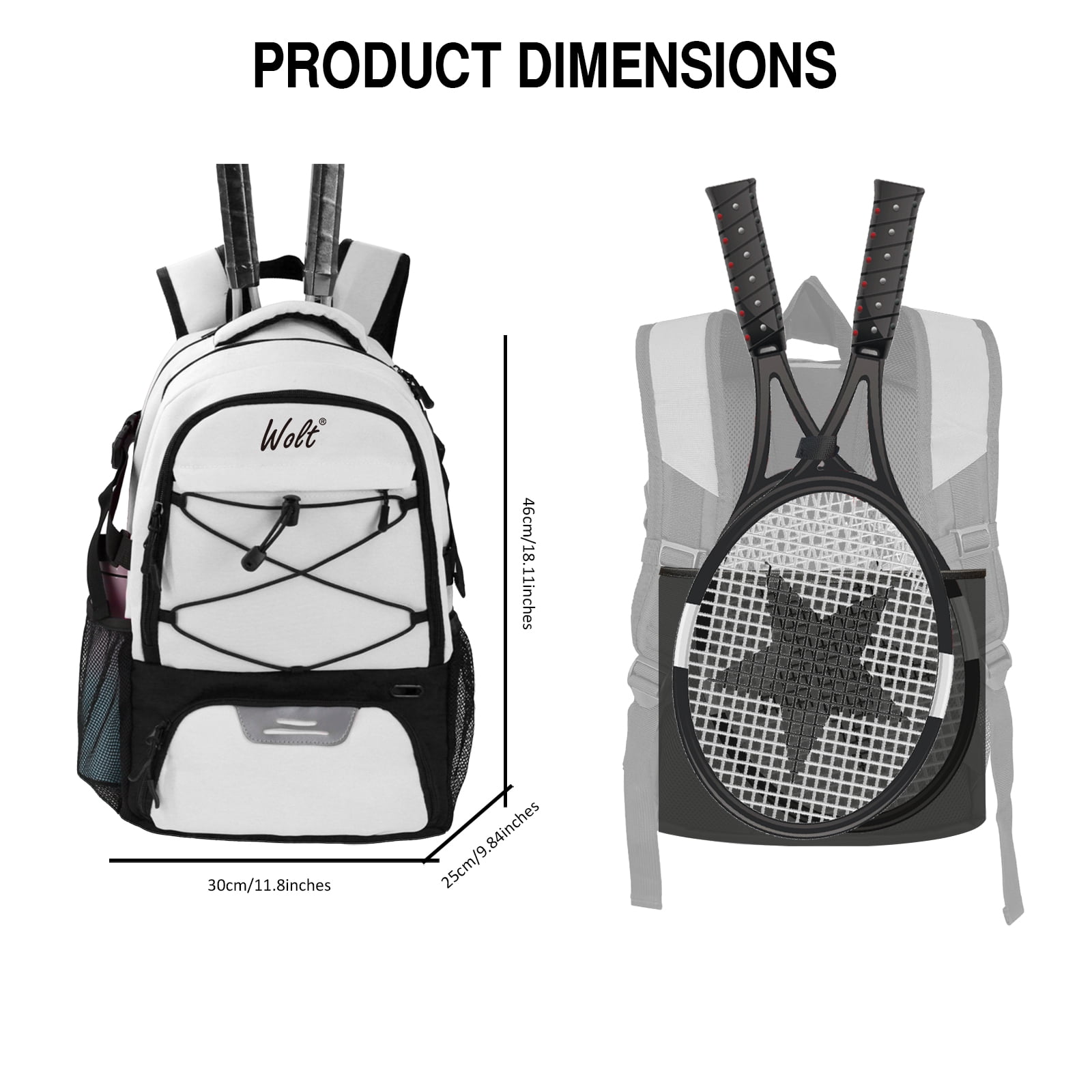 WOLT | Professional Tennis Backpack for Men & Women - 2 Racket Holder with Ventilated Shoe Compartment, Beige 34L Sports Bag​