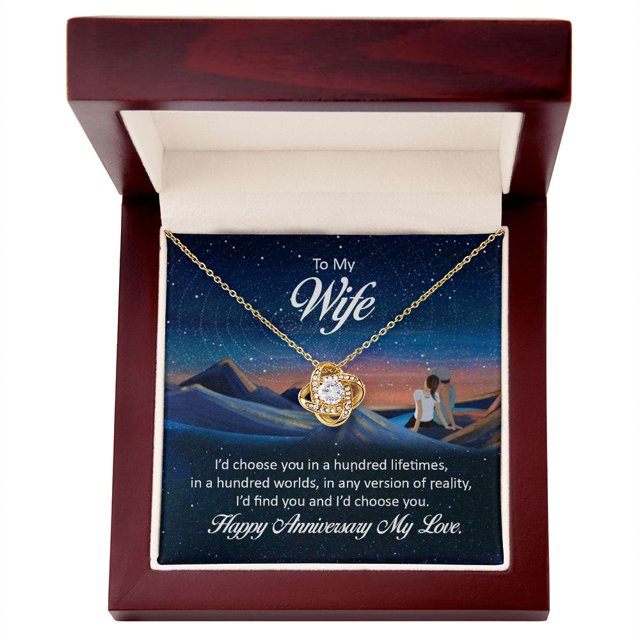 To My Wife I'd Choose You in a Hundred Lifetimes Infinity Knot Necklace Message Card