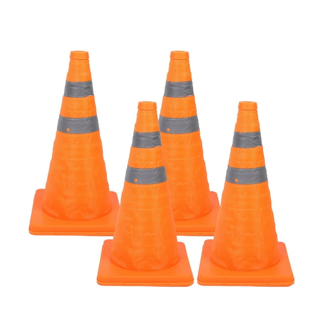 Traffic Cones, 4Pcs Easy Setup Road Cones Oxford Cloth Body PP Base 360 Reflective Strips Waterproof for Municipal Landscaping Building Construction