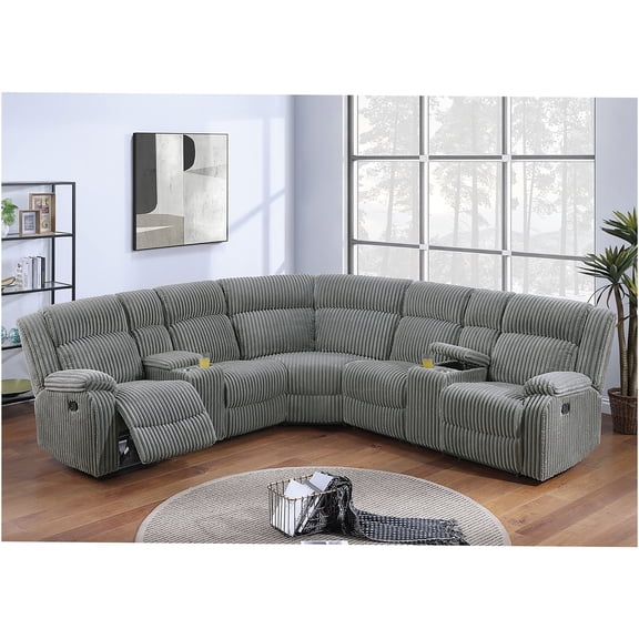JERFIT Modern Power Recliner Sectional Sofa with USB Charging, Cup Holders & Storage Consoles for Living Room, Smoke Corduroy
