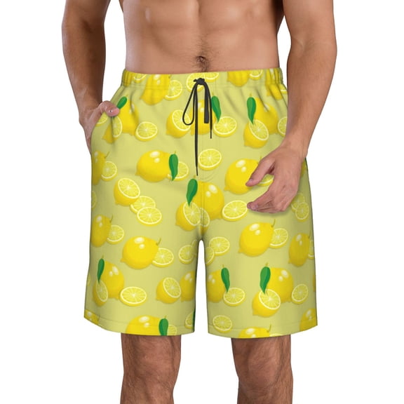 Logiee Bright Lemons Print Mens Swim Trunks Quick Dry Board Shorts,Breathable Hawaii Beach Shorts Swimwear Bathing Suits-Small