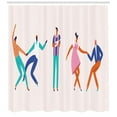 thumbnail image 3 of Rock and Roll Shower Curtain, Horizontally Placed Dancing Men and Women, Fabric Bathroom Set with Hooks, 69"W X 84"L Extra Long, Dark Seafoam Dark Violet Pastel Pink and White, by Ambesonne, 3 of 3
