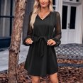 thumbnail image 5 of Vestido de manga larga Gibobby para mujer color sólido con cuello en V y empalme en la cintura, 5 of 5