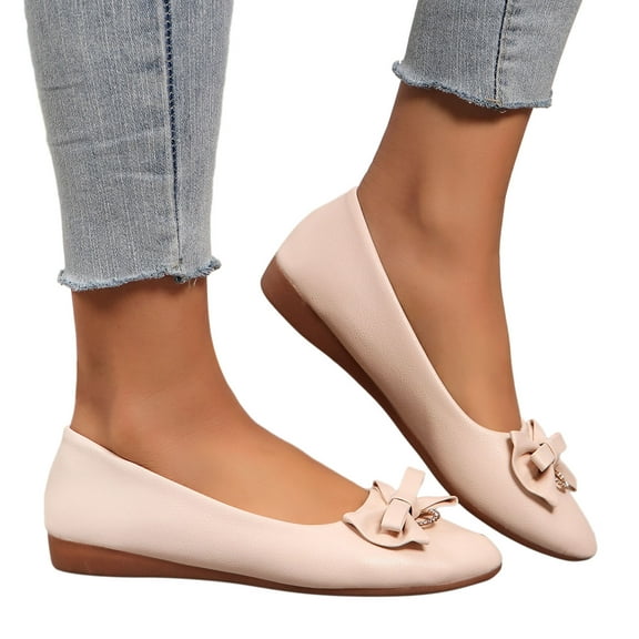 Dakaela Dress Shoes for Women Comfortable Casual Slip on Flats Loafers Low Wedge Work Shoes Beige 6.5