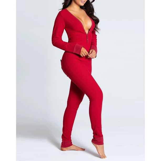 Pelele de dormir para mujer, pijama de Navidad, manga larga, cuello en V, estampado, holgado, entrepierna desmontable, ropa elástica para el hogar, novedad de 2023
