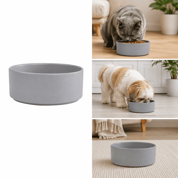 Liujiale Durable Non-Slip Ceramic Pet Bowl for Cats and Small Dogs Gray