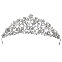 SAMKY Rhinestone and Flower Bridal Tiara Regal Rhodium-Plated Headpiece