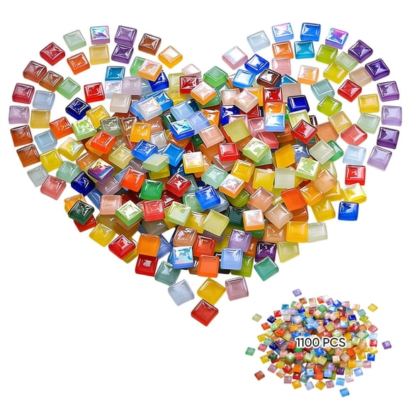 1100 Pcs Multicolor Crystal Glass Mosaic Tiles, 0.39 x 0.39 x 0.39 in, Approx 2.4 lbs Bulk Pack, Precise Cut Square Art Pieces for DIY Crafting Projects, Home Decoration, Art Creations, Wide Usage