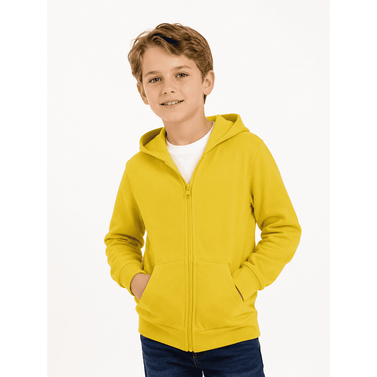 HILEELANG Kids Cotton Blend Full-Zip Hoodie, Lightweight Yellow photo 2