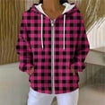 thumbnail image 2 of Fall Flannel Plaid Shirt for Women, Zipper Drawstring Hooded Long Sleeves Jackets, Causal Comfy Daily Blouses with Pockets, 2 of 8