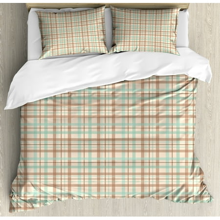 Plaid King Size Duvet Cover Set Scottish Country Style Tartan