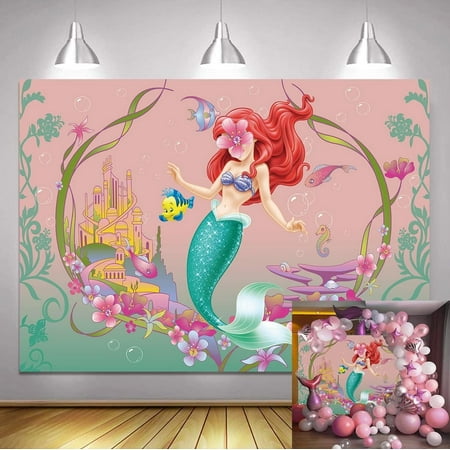 Image of Mermaid Photo Backdrop Girls 1st 2nd Happy Birthday Party Backdrop Mermaid Fairy Tale Party Photography Decoration