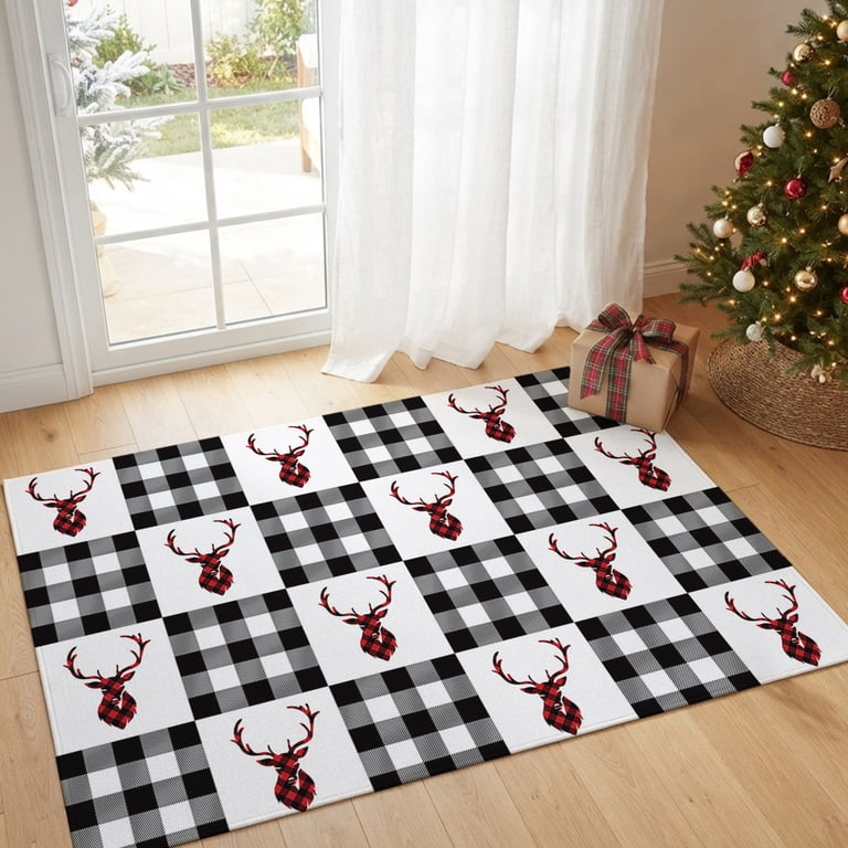 Rendears 2x3ft Area Rug,Christmas Farm Santa Reindeers Washable Rugs Soft Non ...