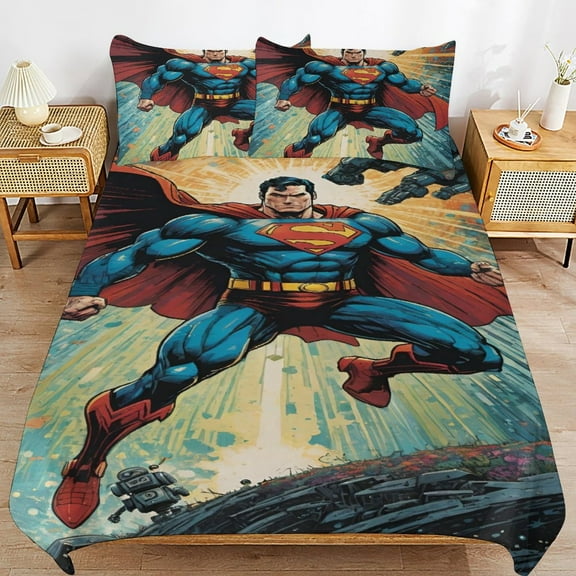 Duvet Cover Bedding Set Cartoon Print Soft Quilt Cover 3 Pieces, 1 Comforter Cover & 2 Pillowcases for Kids Teens Boys Girls Room Decor 86"x70"