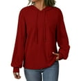 thumbnail image 5 of Frostluinai Fall Hoodies for Women Drawstring Long Sleeve Fleece Lined Pullover Tops Solid Loose Fit Sweatshirts Lightweight Hoodies, 5 of 10