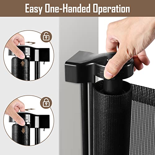 185 Inch Extra Long Baby Gates for Large Openings, Retractable Baby Gates Extra Wide Retractable Dog Gate Outdoor Retractable Gate Indoor Extra Large Dog Gate, Mesh Gates for Kids Or Pets, Black