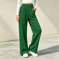 thumbnail image 4 of Kinrui Straight Leg Sweatpants for Petite Women Baggy Lounge Elastic Waist Pants Comfy Cute Fall Trousers Army Green M, 4 of 7