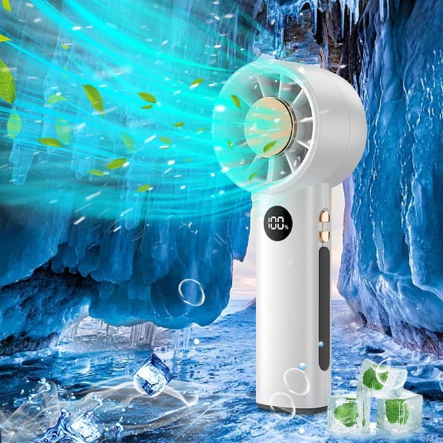 Variable Speed Handheld Fan, Silent Turbine Portable Device With Led Digital Display, for Office and Travel Use, White