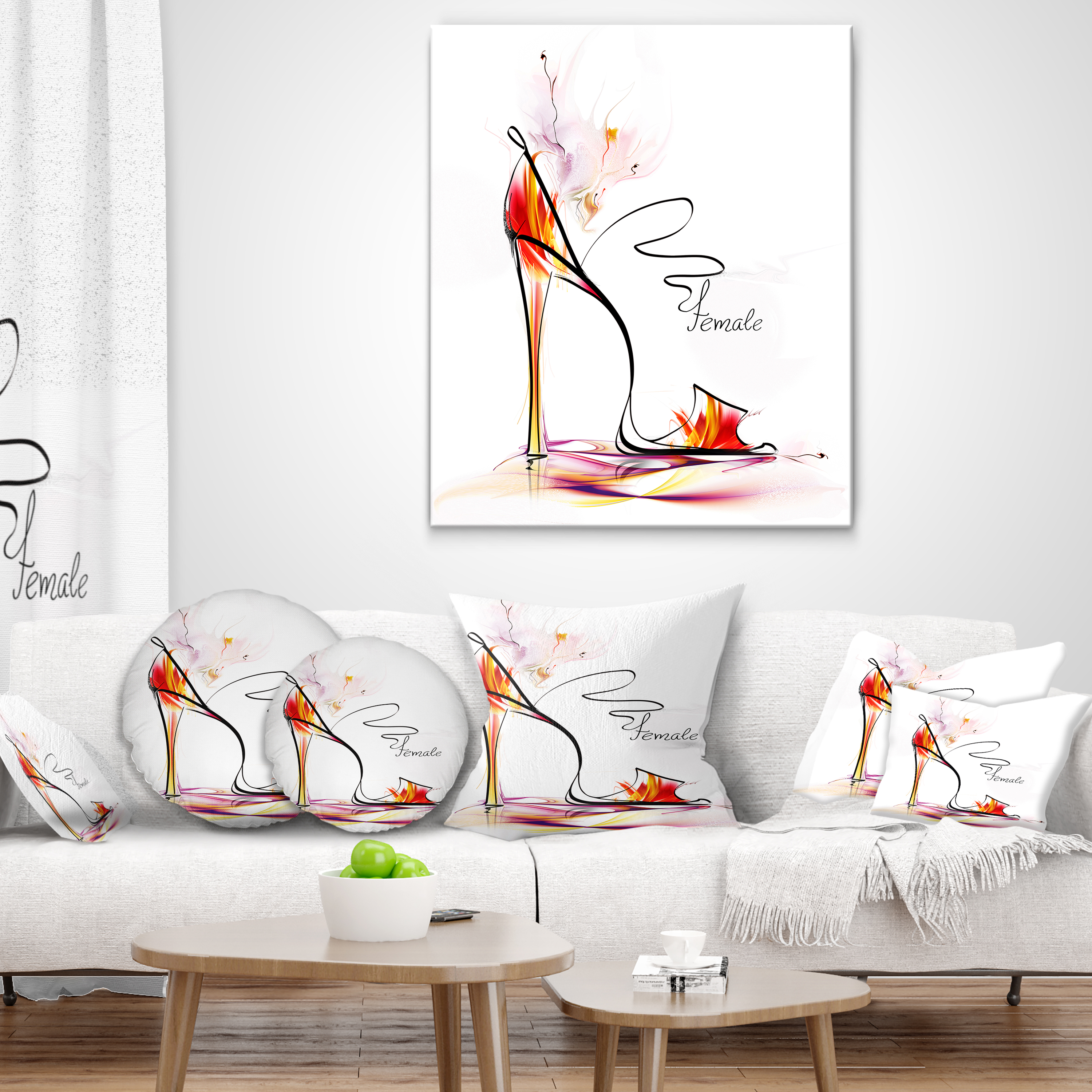 Designart Abstract Red High Heel - Abstract Throw Pillow - 16x16