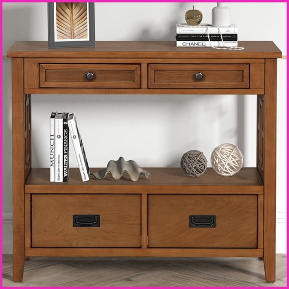 Vintage Pine Coffee Table for Living Room, 4 Drawers & 1 Shelf Spacious Storage, Easy Assembly