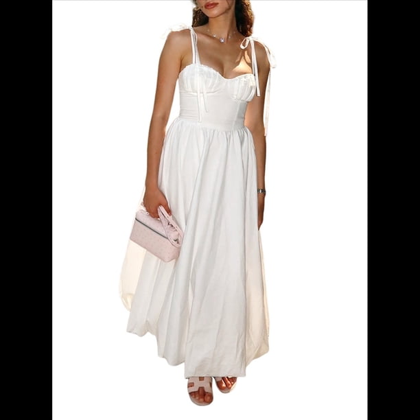 Vestido Midi Coral de Satén de Lujo para Mujer, Vestidos de Verano Sin Mangas con Tirantes Finos, Corsé para Fiesta de . S
