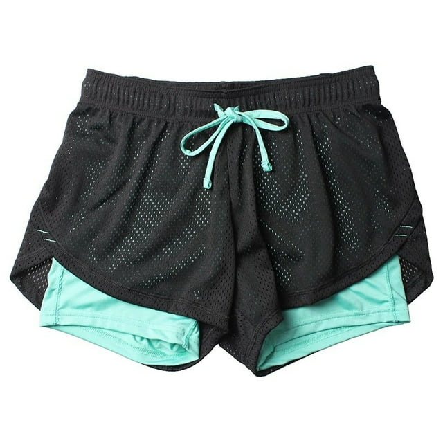 HAiming Women's Running Shorts Summer Casual Mesh Double Layer Drawstring Elastic Waist Yoga Sports Shorts with Pocket