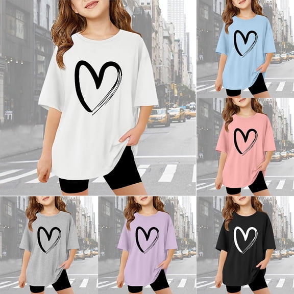 LRen Girls Short Sleeve Shirts Size 10 Girls Letter Print Round Neck Short Sleeve Cotton Tops Kids Casual Soft Oversized Summer Vacation Tops