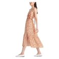 thumbnail image 3 of BLACK TAPE Womens Orange Smocked Slitted Tie Back Lined Ruffled Floral Sleeveless V Neck Midi Fit + Flare Dress S, 3 of 4