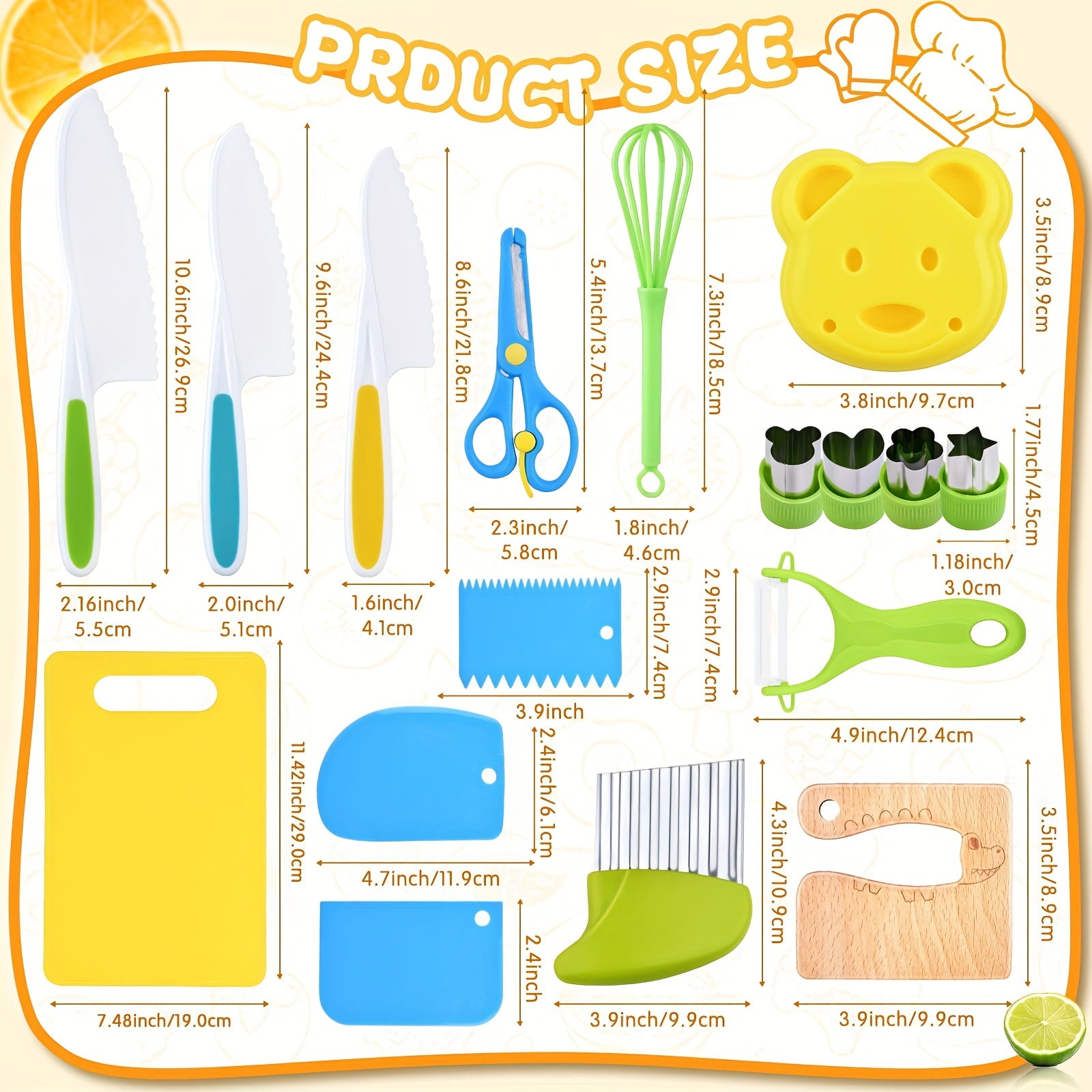  Yeeammk 13 Pieces Montessori Kitchen tools for Toddlers-Kids  Cooking sets Real-Toddler Safe Knives Set for Real Cooking with Plastic  Toddler Safe Knives Crinkle Cutter Kids Cutting Board : Everything Else